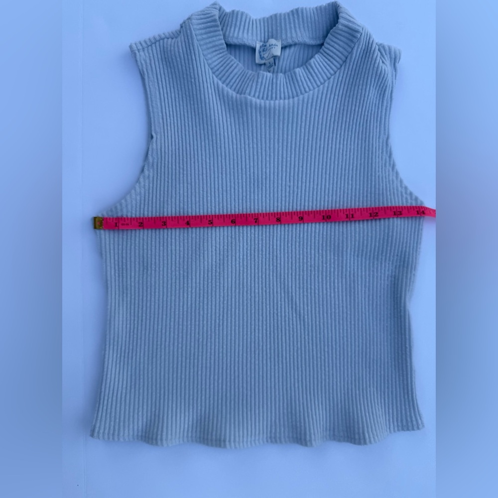 Francesca’s Icy Blue Ribbed Mock Neck Ribbed Tank Top | Large - Picture 7 of 8